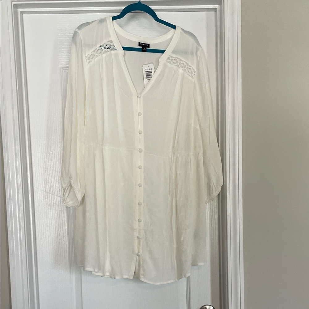 White Lace Detail Women's Top